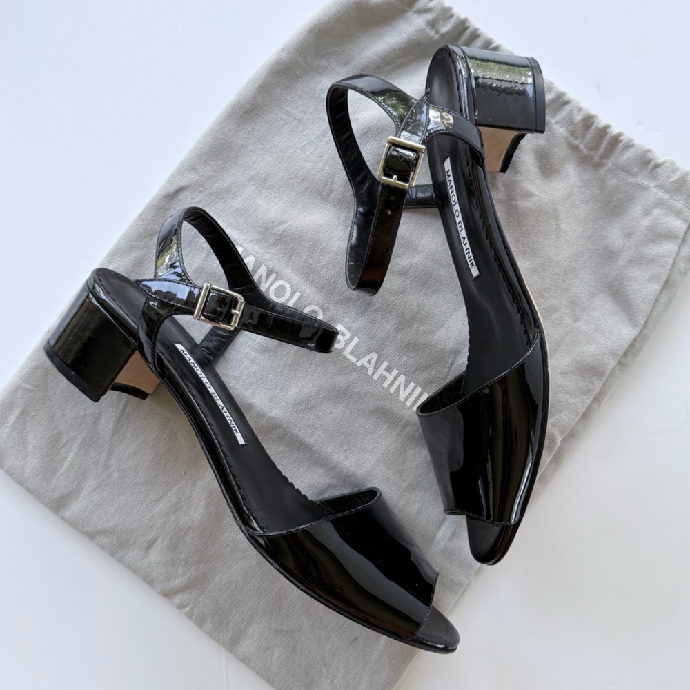 Manolo Blahnik Affian Sandal in Black Patent Leather 39 / 8 - Picture 13 of 16